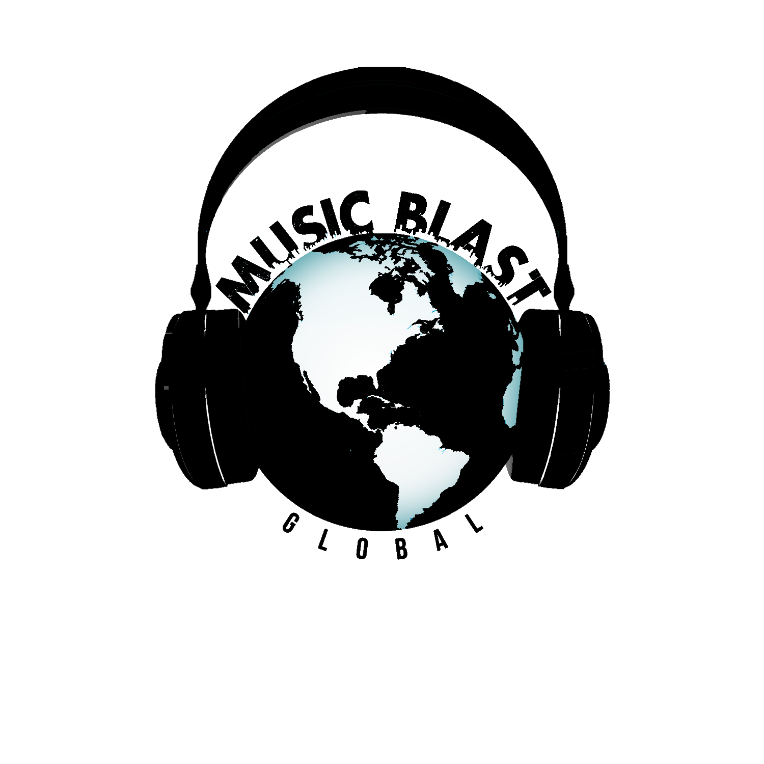Music Blast Global logo: a globe wearing headphones